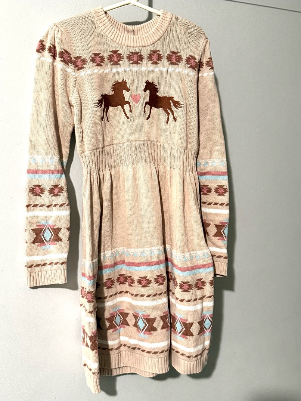 Gymboree Beige Horse Knit Dress with Southwestern accents